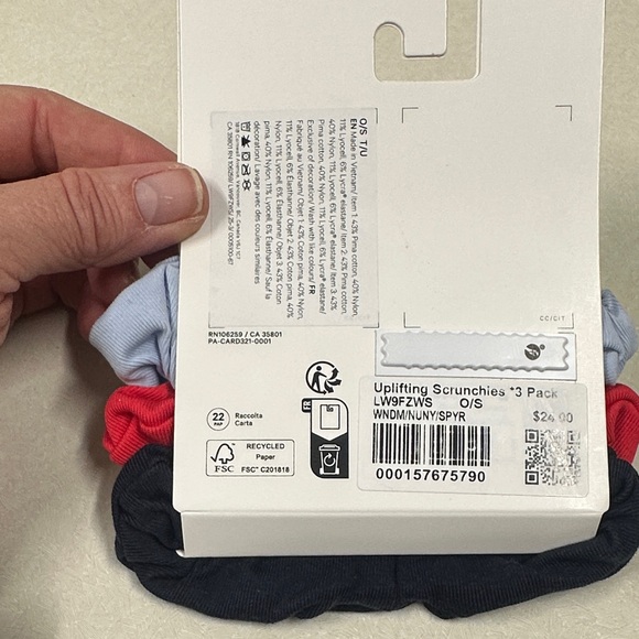 NWT Lululemon athletica Uplifting Scrunchies Trio - Light Blue, Red, Navy - Picture 2 of 3